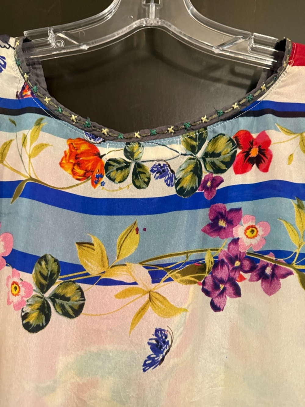 Johnny Was Multicolor Floral Patchwork Midi Dress - Red & Blue Accents - Picture 4 of 8